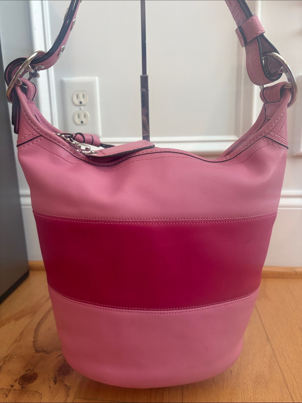 Vintage Coach Rugby Bucket Bag pink Leather Large Stripe Y2K Rare shoulder bag - Picture 9 of 17